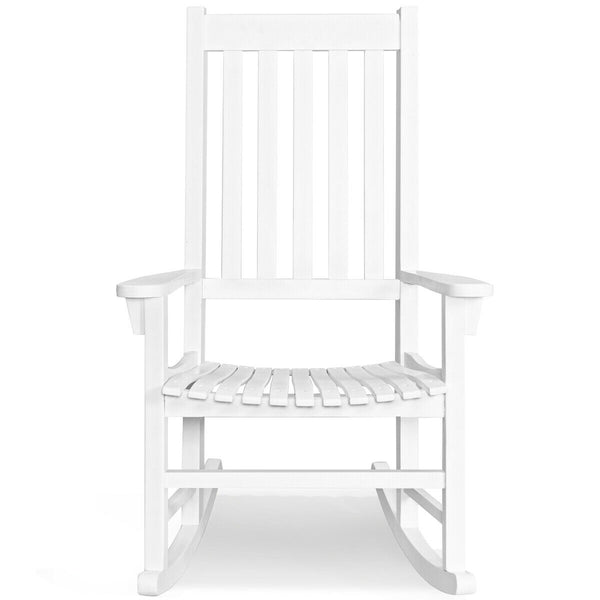 This rocking chair is constructed of premium acacia wood  which is corrosion-resistant and durable to support your long-term use. Â  Designed with contoured slatted seat  high back and widened armrest  the chair will give you comfortable sitting feeling t