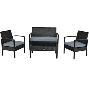 Made of sturdy and solid steel frame with all weather PE rattan  this patio rattan furniture set can keep stability and durability for long time use. Â  Breathable and soft cushions will hold you comfortably and the cover of cushion can be removed with sm