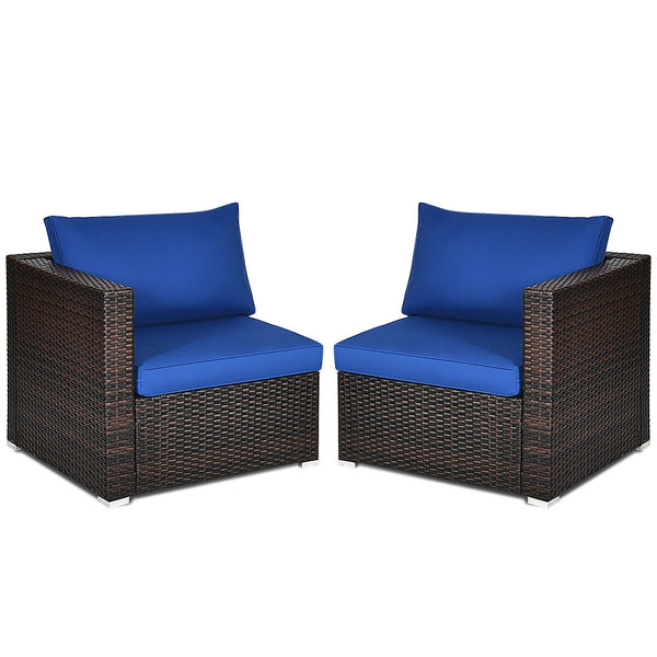 Power coated and solid steel frame adds sturdiness and durability<br>Tight and hand-woven rattan to withstand change of weather<br>2 of the corner sofas can be used separately<br>Aluminum foot pads protect bottom rattan from scratching<br>Wide armrest for