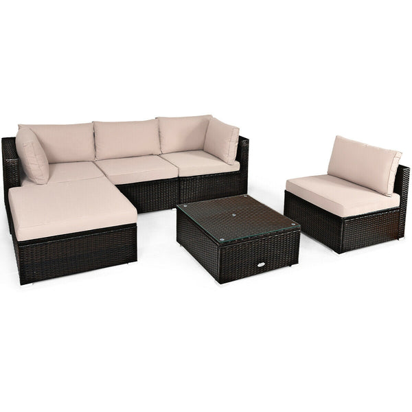 Package includes 2 Corner sofas 2 Armless sofas 1 Ottoman 1 Tempered glass table 5 Seat cushions 6 Back cushions and 1 User guide<br>Sturdy and solid steel frame ensures the sturdiness of the set<br>Tight and hand-woven rattan wraps the steel frame<br>Thi