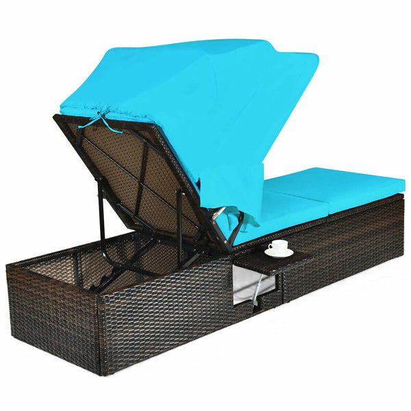 Ideal for indoor and outdoor use  suitable for beach  poolside  balcony and porch <br>PE rattan material  durable  environmentally friendly  weather resistant <br>Adjustable backrest and retractable canopy  meeting your different needs <br>Sponge padded s