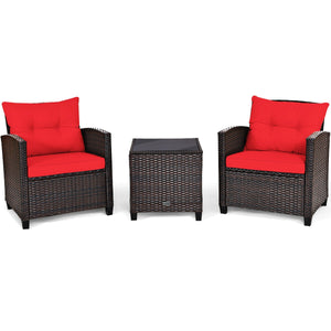 The strong and sturdy steel frame ensures the sturdiness of the set<br>Hand-woven rattan can withstand moderate rain or wind in outdoor<br>A wide armrest in suitable height is good for supporting and relaxing your arm<br>Thick and soft cushion with a high