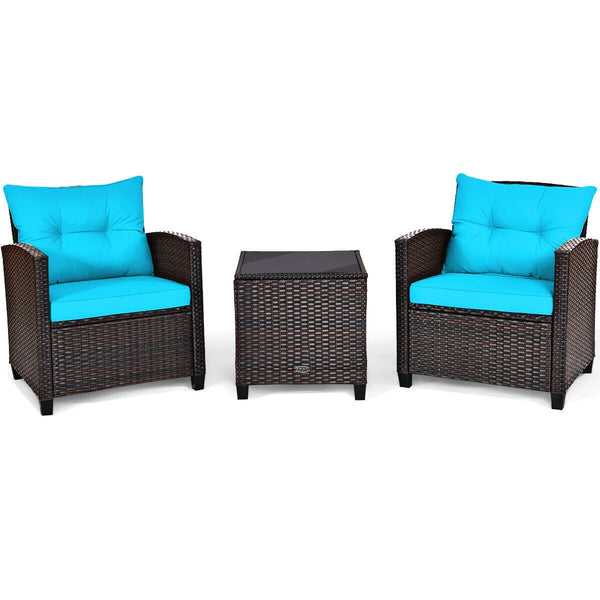 The strong and sturdy steel frame ensures the sturdiness of the set<br>Hand-woven rattan can withstand moderate rain or wind in outdoor<br>A wide armrest in suitable height is good for supporting and relaxing your arm<br>Thick and soft cushion with a high