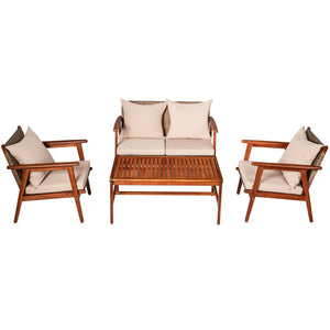 Including 2 x Single sofa  1 x Loveseat  1 x Coffee table  4 x Seat cushion  4 x Back cushion  1 x User guide<br>Hand-woven rattan is breathable and comfortable<br>Thick and soft cushions will provide you excellent comfort<br>Cover with the zipper of the 