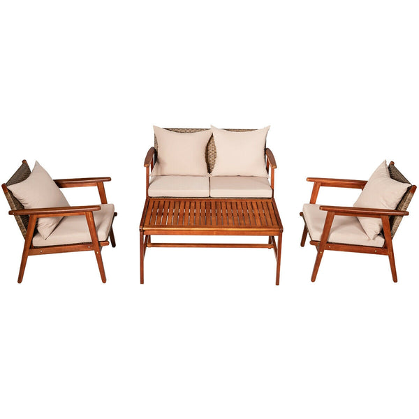 Including 2 x Single sofa  1 x Loveseat  1 x Coffee table  4 x Seat cushion  4 x Back cushion  1 x User guide<br>Hand-woven rattan is breathable and comfortable<br>Thick and soft cushions will provide you excellent comfort<br>Cover with the zipper of the 