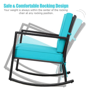 Sturdy and durable frame with exquisite rattan <br>Comfortable and safe rocking function <br>Thick and soft cushion for seat and back <br>Cushions are fixed by strings to prevent a move <br>Pads at the bottom can avoid sliding and protect rattan <br>Desig