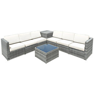Including 6 sofas  1 storage box  1 coffee table  6 seat cushions and 6 back cushions <br>Sturdy iron frame and premium rattan for better durability <br>Large load-bearing capacity-- 360 lbs for each sofa and 110 lbs for coffee table <br>A storage box as 