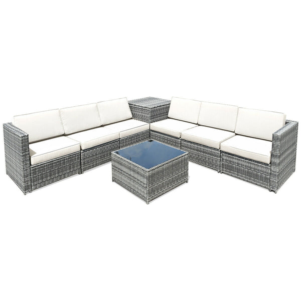 Including 6 sofas  1 storage box  1 coffee table  6 seat cushions and 6 back cushions <br>Sturdy iron frame and premium rattan for better durability <br>Large load-bearing capacity-- 360 lbs for each sofa and 110 lbs for coffee table <br>A storage box as 