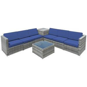 Including 6 sofas  1 storage box  1 coffee table  6 seat cushions and 6 back cushions <br>Sturdy iron frame and premium rattan for better durability <br>Large load-bearing capacity-- 360 lbs for each sofa and 110 lbs for coffee table <br>A storage box as 