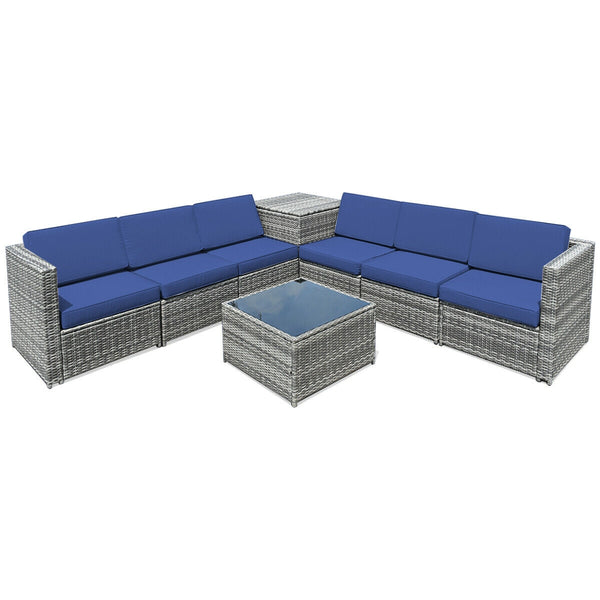 Including 6 sofas  1 storage box  1 coffee table  6 seat cushions and 6 back cushions <br>Sturdy iron frame and premium rattan for better durability <br>Large load-bearing capacity-- 360 lbs for each sofa and 110 lbs for coffee table <br>A storage box as 