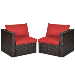 Power coated and solid steel frame adds sturdiness and durability<br>Tight and hand-woven rattan to withstand change of weather<br>2 of the corner sofas can be used separately<br>Aluminum foot pads protect bottom rattan from scratching<br>Wide armrest for