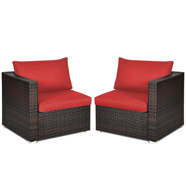 Power coated and solid steel frame adds sturdiness and durability<br>Tight and hand-woven rattan to withstand change of weather<br>2 of the corner sofas can be used separately<br>Aluminum foot pads protect bottom rattan from scratching<br>Wide armrest for