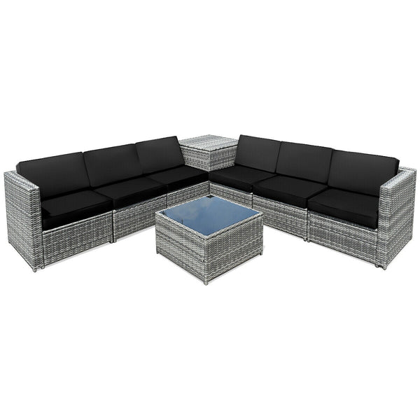 Including 6 sofas  1 storage box  1 coffee table  6 seat cushions and 6 back cushions <br>Sturdy iron frame and premium rattan for better durability <br>Large load-bearing capacity-- 360 lbs for each sofa and 110 lbs for coffee table <br>A storage box as 