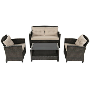 Consist of 2 single sofas  1 loveseat and a tea table <br>Ergonomics chair back and armrest shape design <br>Different combinations according to your needs <br>Sturdy steel frame  stable and not easy to shake <br>High quality PE rattan wicker  high-grade 