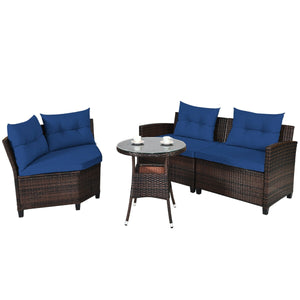 The sturdy and durable steel frame ensures sturdiness of the set<br>Tight and hand-woven rattan can withstand moderate rain or wind<br>Thick and soft cushion with a high-density sponge for your hip and back<br>Cover with the zipper of the seat cushion is 