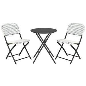 This 3-piece rattan dining chair and table set includes 1 folding dining table and 2 chairs  which will bring an elegant atmosphere to your patio or deck. Â  The heavy-duty steel frame provides a solid foundation for this delightful dining set. Besides  d