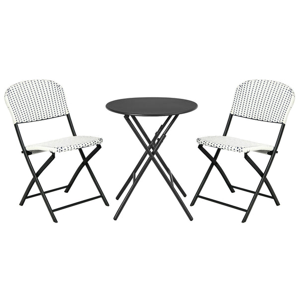 This 3-piece rattan dining chair and table set includes 1 folding dining table and 2 chairs  which will bring an elegant atmosphere to your patio or deck. Â  The heavy-duty steel frame provides a solid foundation for this delightful dining set. Besides  d