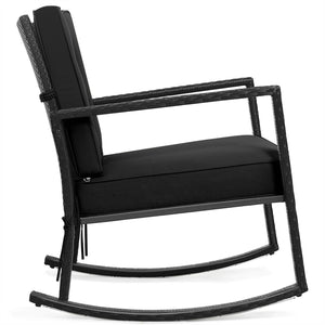 Sturdy and durable frame with exquisite rattan <br>Comfortable and safe rocking function <br>Thick and soft cushion for seat and back <br>Cushions are fixed by strings to prevent a move <br>Pads at the bottom can avoid sliding and protect rattan <br>Desig