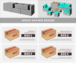 The full set comes in 4 separate packages  which might not arrive on the same day<br>8-piece seat for more creative combinations<br>Fetch different belongings with ease because of the practical coffee table<br>Sturdier and safer to use with high quality t