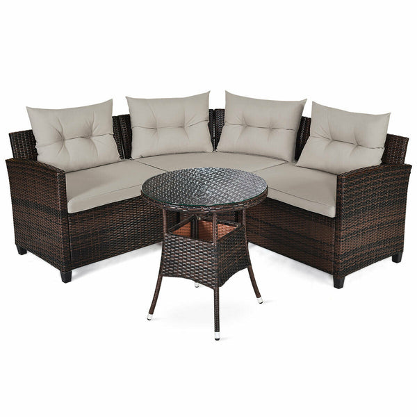 The sturdy and durable steel frame ensures sturdiness of the set<br>Tight and hand-woven rattan can withstand moderate rain or wind<br>Thick and soft cushion with a high-density sponge for your hip and back<br>Cover with the zipper of the seat cushion is 