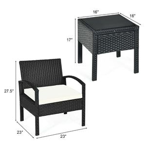 This rattan patio conversation set which will provide you a comfortable experience in your leisure time. Â  This set of outdoor furniture is made of high-quality rattan and strong steel  which is durable and has a long service life. The thick soft cushion