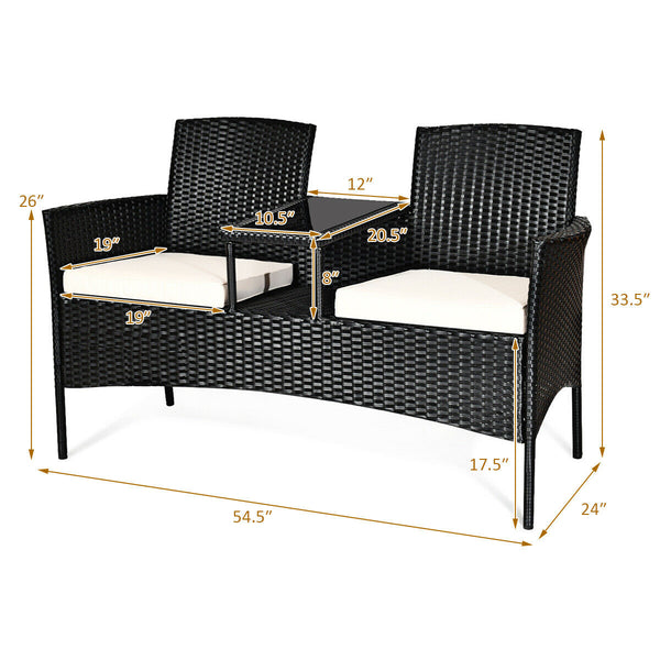 Rugged steel frame is durable and sturdy<br>High-quality rattan is weather-resistant and fade-resistant<br>Tempered glass table top is fixed by powerful suckers<br>Soft seat cushions is filled with high-density sponge<br>The zippered cover is removable an