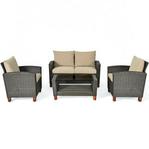 With modern and elegant appearance  the set will fit any style of decoration and decors perfectly. Â  Made of PE wicker and sturdy frame  the set has a large weight capacity and is weather-proof for durable use. Both single chair and loveseat feature ergo