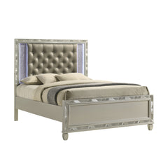 Discover the Radiance Queen Bed in Platinum Silver, meticulously crafted for enduring stability and durability from a combination of Solid Rubberwood and manufactured woods. Its semi-gloss lacquer Platinum Silver finish adds a silky, modern touch to this 