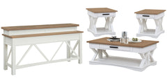 Destined to be the heart of any conversation area, the Americana Modern Cocktail Table is a must-have. Crafted in a soft Cotton white finish, it features a contrasting wood-grain top in Weathered Natural. A lower open area is perfect for storage and displ