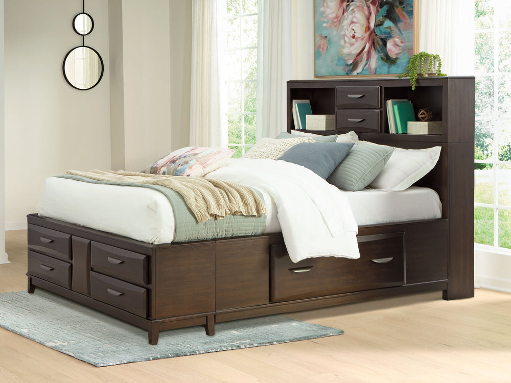 A rich, metropolitan finish. Unbeatable function. With this queen storage bed, itâ€™s a breeze to create a casual contemporary hideaway full of style and convenience. It combines thoughtful craftsmanship and handy storage, with assorted drawers to help yo