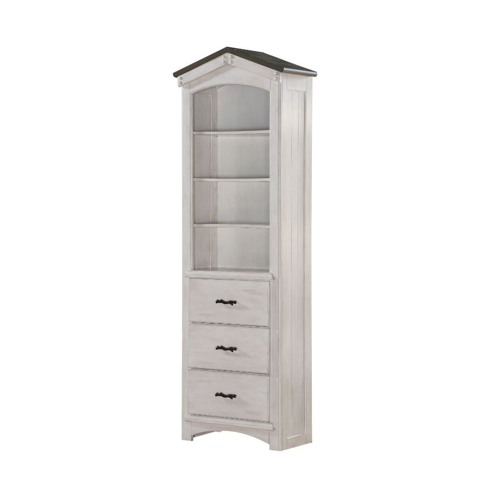 This Tree House Bookcase Cabinet will be a great addition to the matching loft bed. With the weathered white and washed gray finish, the design is unique and beautiful. Featuring abundant storage spaces, this cabinet will sure to accompany perfectly with 