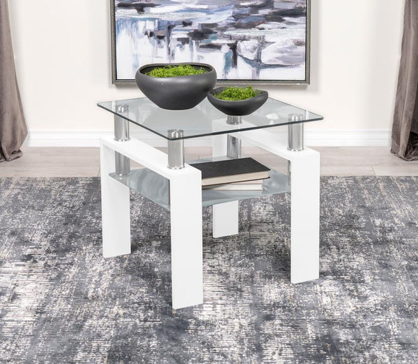  complemented by a frosted tempered glass shelf for added storage or display. Supported by a sturdy metal frame