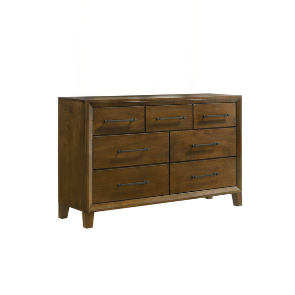 The Ballard 7-Drawer Dresser in Walnut offers a perfect combination of timeless elegance and durable craftsmanship. Constructed with solid Rubberwood, premium engineered woods, and genuine Okume veneers, this dresser is built to last while highlighting th