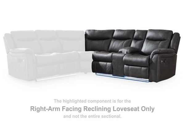 This right-arm facing reclining loveseat is made with faux leather upholstery. Pairs with other items in the series to make a sectional.<br/><br/><b>Product Features</b><ul><li>Compatible with other 13001 items, sold separately</li></ul><br/>