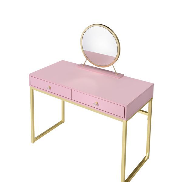 Coleen - Vanity Desk - Pink & Gold Finish
