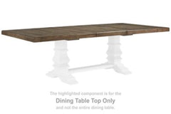 This dining table top is made with wood, veneer and engineered wood. Pairs with other items in the series to make a dining kit.<br><br><b>Additional Dimensions</b><br><ul><li>Assembled table: 0-"</li><li>Table depth with leaf: 103.25-"</li><li>Table depth