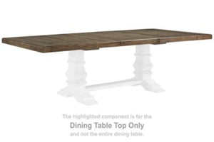 This dining table top is made with wood, veneer and engineered wood. Pairs with other items in the series to make a dining kit.<br><br><b>Additional Dimensions</b><br><ul><li>Assembled table: 0-"</li><li>Table depth with leaf: 103.25-"</li><li>Table depth