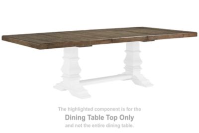 This dining table top is made with wood, veneer and engineered wood. Pairs with other items in the series to make a dining kit.<br><br><b>Additional Dimensions</b><br><ul><li>Assembled table: 0-"</li><li>Table depth with leaf: 103.25-"</li><li>Table depth