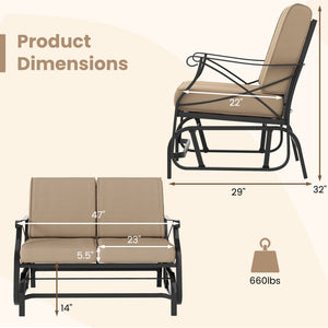 Offer a reliable and secure seating experience with robust metal construction<br>Reinforced crossbars for additional stability<br>A 2-person seating space can hold up to 660 lbs for reliable support<br>Comfort is achieved with 5.5" thick seat cushions<br>