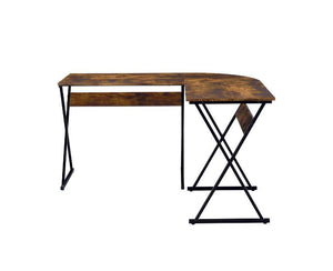  with round corner design for both safety and style. The classic combination of rustic wood and black metal infuse the desk with an old-wo