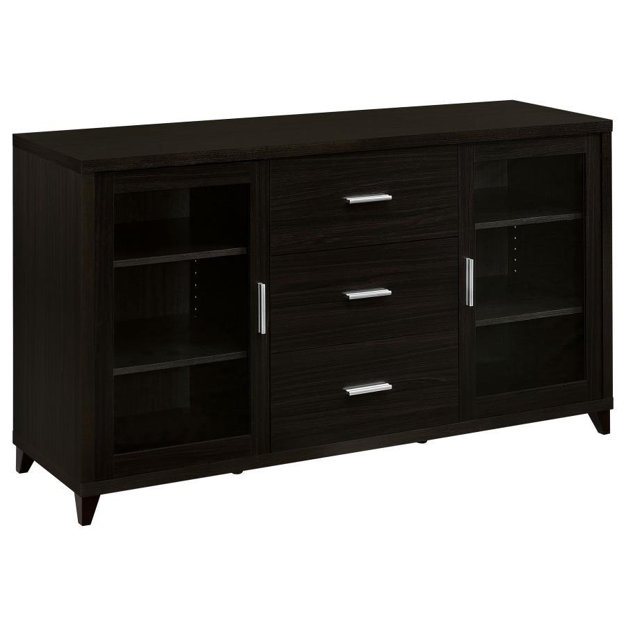 This handsome TV console is the perfect blend of convenience and class. Its large, sturdy surface provides plenty of space to accommodate televisions of all sizes. Its durable, wooden shelves are easily adjustable for added versatility. Three spacious dra