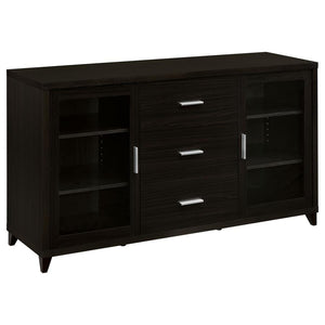 This handsome TV console is the perfect blend of convenience and class. Its large, sturdy surface provides plenty of space to accommodate televisions of all sizes. Its durable, wooden shelves are easily adjustable for added versatility. Three spacious dra