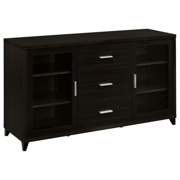 This handsome TV console is the perfect blend of convenience and class. Its large, sturdy surface provides plenty of space to accommodate televisions of all sizes. Its durable, wooden shelves are easily adjustable for added versatility. Three spacious dra
