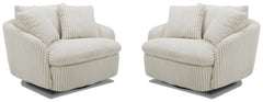 Dreamy comfort awaits with the Boomer oversized swivel chair. Comfy and cozy, its generous proportions are ideal for snuggling and nestling deep for relaxation. Its rounded silhouette has low arms and is complemented by a back pillow and two comfort pillo