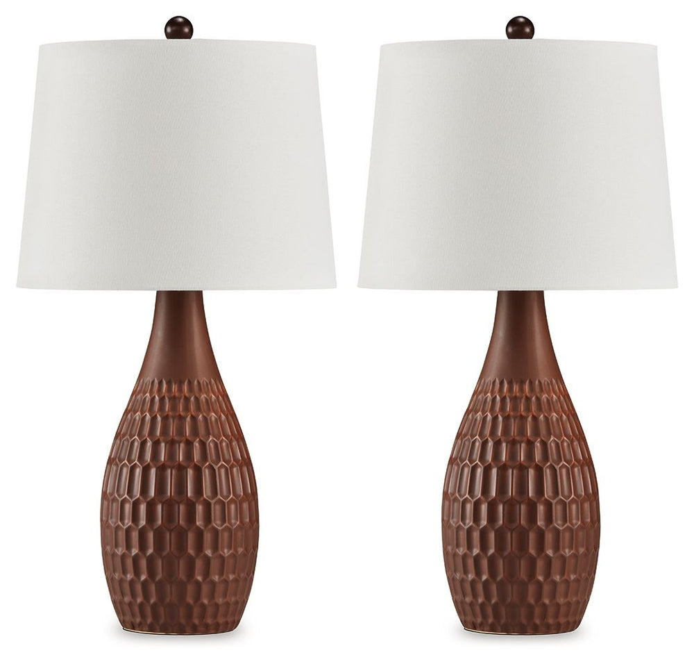 Itâ€™s hard to decide what makes this table lamp set more beautiful. Is it the textured ceramic base, ripe with visual dimension? Or is it the earthy glaze that exudes casual elegance? Either way, it brilliantly brightens entryways, bedrooms and living sp