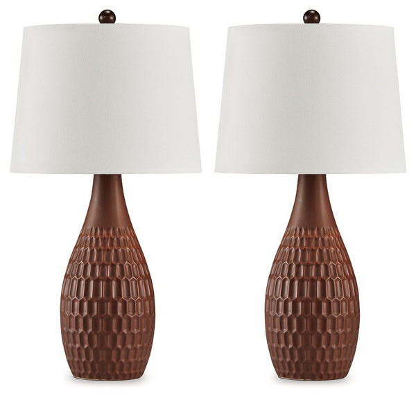 Itâ€™s hard to decide what makes this table lamp set more beautiful. Is it the textured ceramic base, ripe with visual dimension? Or is it the earthy glaze that exudes casual elegance? Either way, it brilliantly brightens entryways, bedrooms and living sp