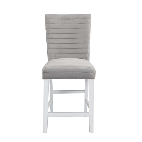  the Elizaveta counter height dining table will fulfill all your dining needs. The white high gloss finish blends in perfectly with the glimmering faux diamond inlay base. The tabletop features silver a