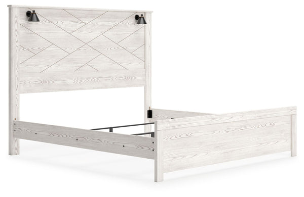  clean and casually modern. This king panel bedâ€™s white rustic finish sets the tone for your calming sanctuary. Matte black sconce lights and an abstract design on the headboard bring a fresh look to the bedâ€™s simply stunning profile. <h4><b>Gerr