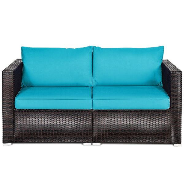 Power coated and solid steel frame adds sturdiness and durability<br>Tight and hand-woven rattan to withstand change of weather<br>2 of the corner sofas can be used separately<br>Aluminum foot pads protect bottom rattan from scratching<br>Wide armrest for