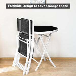 High quality and brand new<br>Including 2 chairs  and 1 coffee table with glass top<br>Durable textile fiber material<br>Sturdy steel frame<br>Folding frame make it convenient to store and move<br>The reinforced glass table top greatly increases the durab